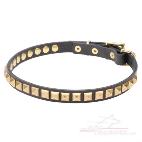 'Necklace-like' Narrow Leather Dog Collar with Studs