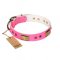'Pink Daydream' FDT Artisan Pink Leather Dog Collar with Old Bronze Look Plates and Studs - 1 1/2 inch (40 mm) wide