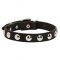 Elegant Leather Dog Collar with Nickel Half-Ball Studs for Everyday Walking