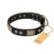 'Pirates Gold' FDT Artisan Black Leather Dog Collar with Old Silver Look Plates and Skulls - 1 1/2 inch (40 mm) wide
