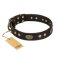 'Perfect Tracery' FDT Artisan Black Leather Dog Collar with Old Bronze Look Plates and Circles - 1 1/2 inch (40 mm) wide