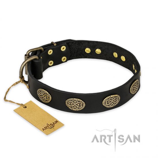 ‘Vintage Attraction’ FDT Artisan Leather Dog Collar with Old Bronze Look Plates - 1 1/2 inch (40 mm) wide