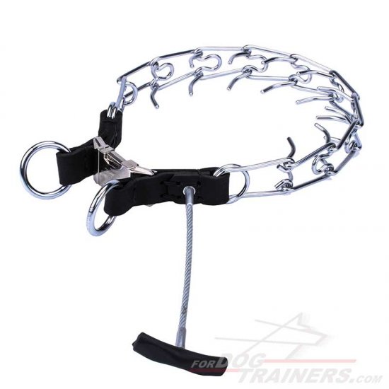 'Daily Revolution' Chrome Plated Dog Pinch Prong Collar with Metal Long Handle - 1/8 inch (3.25 mm) Prong's Diameter