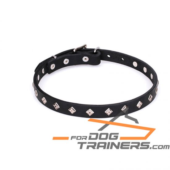 "Trendy Diamonds" Studded Leather Collar for Dog - 3/4 Inch (20 mm)
