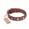 'Magic Squares' FDT Artisan Tan Leather Dog Collar with Silver-like Decor - 1 1/2 inch (40 mm) wide