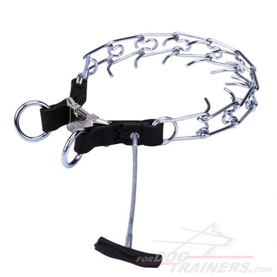 'Handy trainer' dog pinch prong collar with handle - 1/6 inch (3.99 mm) link diameter