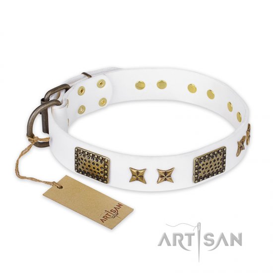 'Hour of Triumph' FDT Artisan White Leather Dog Collar 1 1/2 inch (40 mm) wide