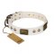 'Lost Treasures' FDT Artisan White Leather Dog Collar with Old Silver Look Plates and Skulls - 1 1/2 inch (40 mm) wide