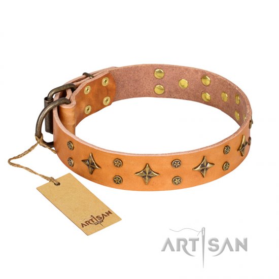 ‘Top-Flight’ FDT Artisan Adorned Tan Leather Dog Collar - Click Image to Close