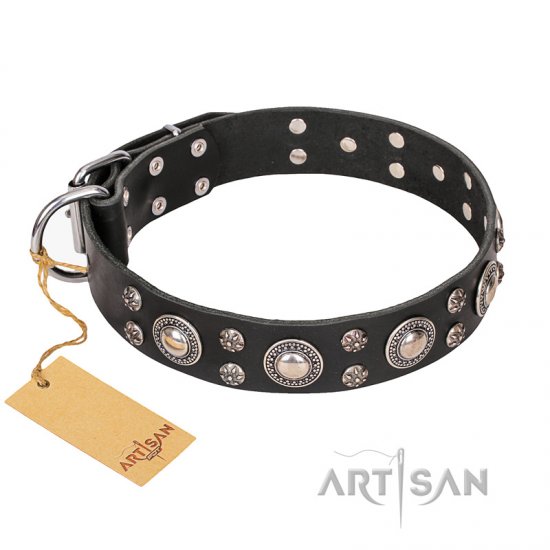 ‘Vintage Necklace’ FDT Artisan Studded Black Leather Dog Collar