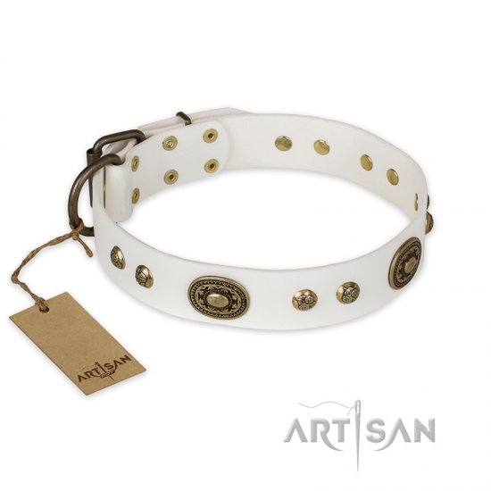 ‘Adorable Dream’ FDT Artisan White Studded Leather Dog Collar - 1 1/2 inch (40 mm) wide