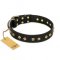 'Rhomb Style' FDT Artisan Decorated Leather Dog Collar with Old Bronze-Plated Studs 1 1/2 inch (40 mm) Wide