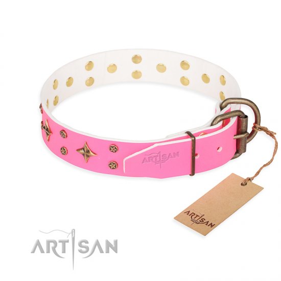‘Chi-Chi Pink Rose’ FDT Artisan Leather Dog Collar with Decorations