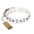 'Bright stars' FDT Artisan White Leather Dog Collar with Old Bronze Look Decorations - 1 1/2 inch (40 mm) wide