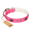 'Twinkle Pink' FDT Artisan Pink Leather Dog Collar with Old Bronze Look Plates and Circles - 1 1/2 inch (40 mm) wide