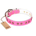 'Pink Pleasure' FDT Artisan Decorated Leather Dog Collar with Old Bronze-Plated Engraved Studs 1 1/2 inch (40 mm) Wide