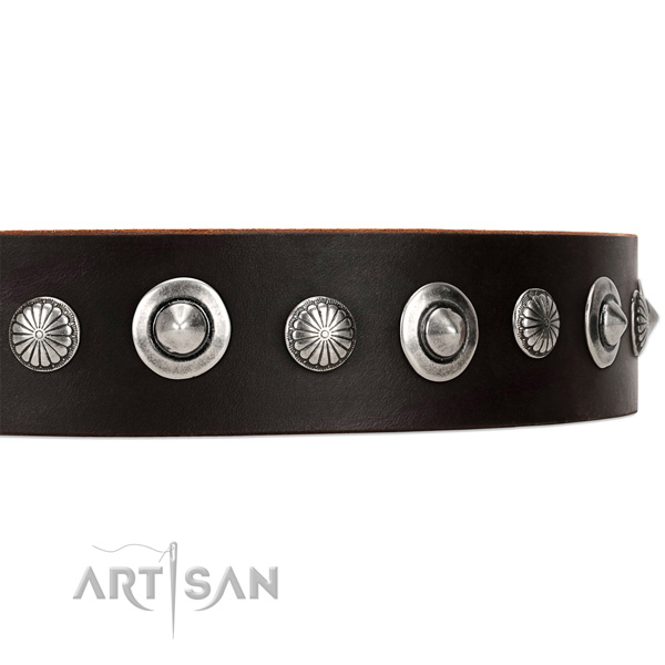 Dainty Leather Dog Collar with Shiny Brooches