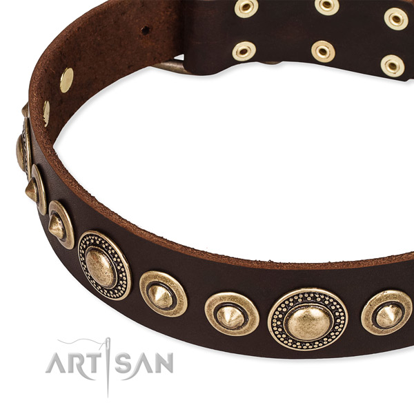 Leather Dog Collar Decorated with Squares