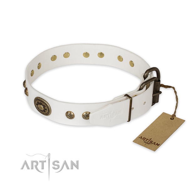 Leather Dog Collar with Rust Resistant Buckle and D-ring