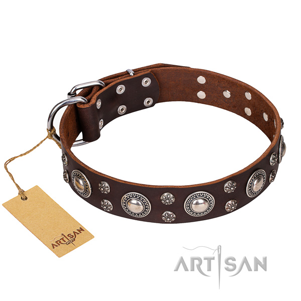Handmade brown leather dog collar