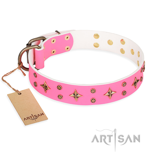 Easy walking pink leather dog collar