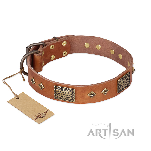 Exclusive designer tan leather dog collar