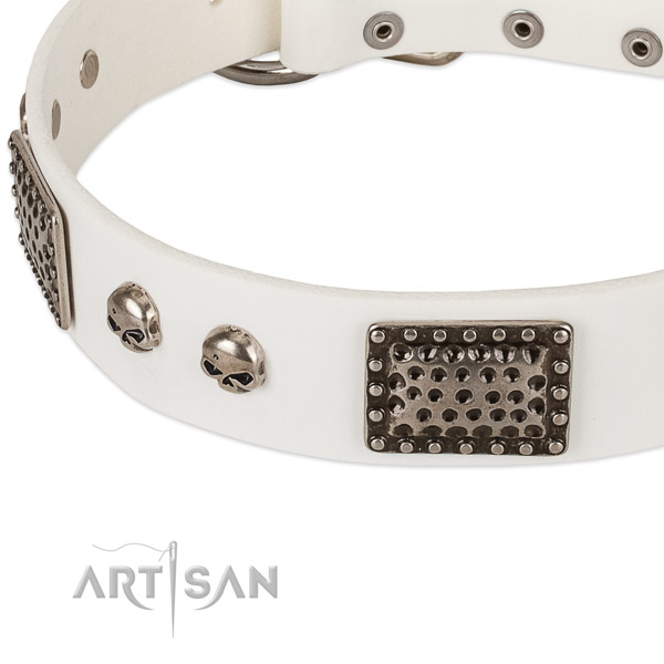 White leather dog collar for fashion strolling