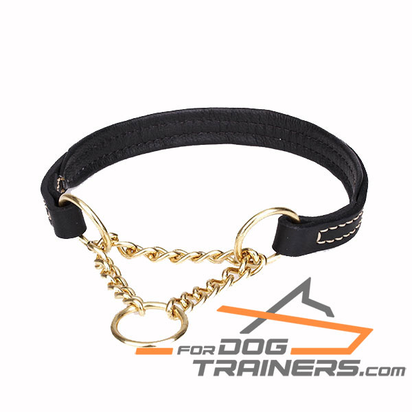 Padded with Nappa leather martingale black dog collar