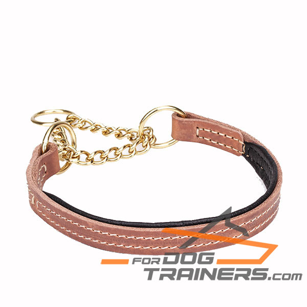 Martingale tan dog collar manufactured from genuine leather