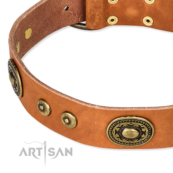 Non-rubbing tan leather dog collar