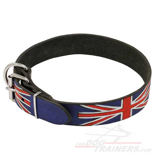 Walking Leather Dog Collar with Union Jack painting