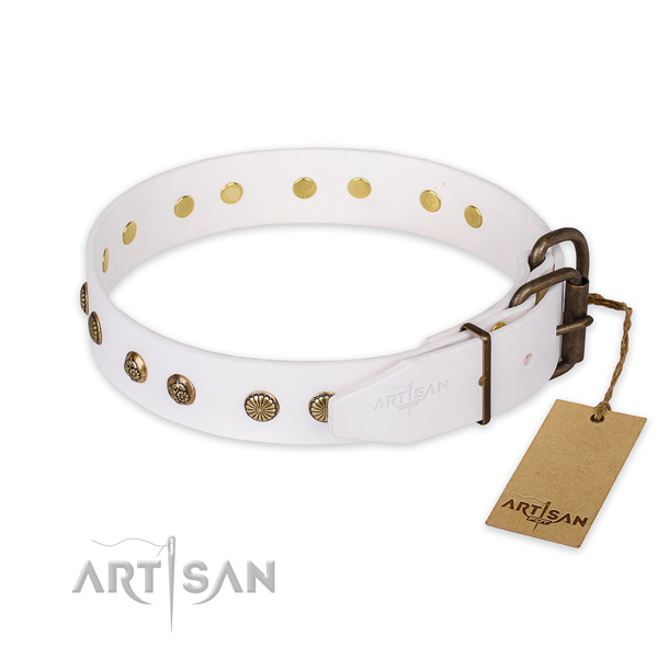 Reliable white leather dog collar