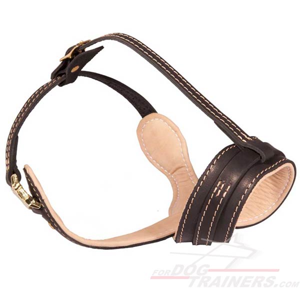 Loop like anti barking leather dog muzzle