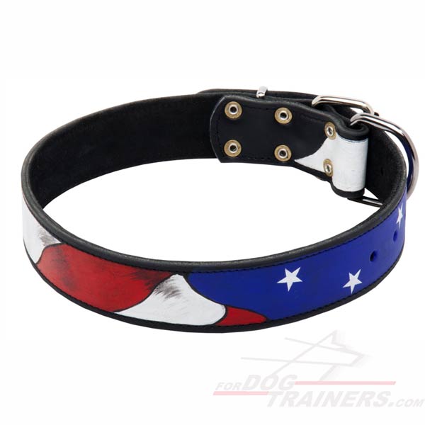 Hand-Painted Leather Cane Corso Collar with an American Flag Painting