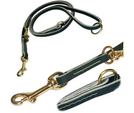 Handstitched Strong Leather Dog Leash with several Snap Hooks