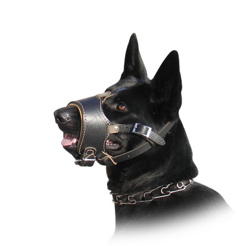 German Shepherd Royal Nappa Padded Leather Dog Muzzle to Prevent Barking and Biting