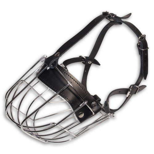 Humane Dog Muzzle with Adjustable Leather Straps for Breathing Freely and Panting